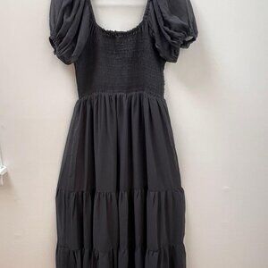 Black Smocked Puff Sleeve Maxi Dress – Flowy & Feminine